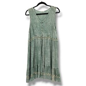 Easel‎ Los Angeles Cardigan Sleeveless Casual Embroidered Green Boho Size S